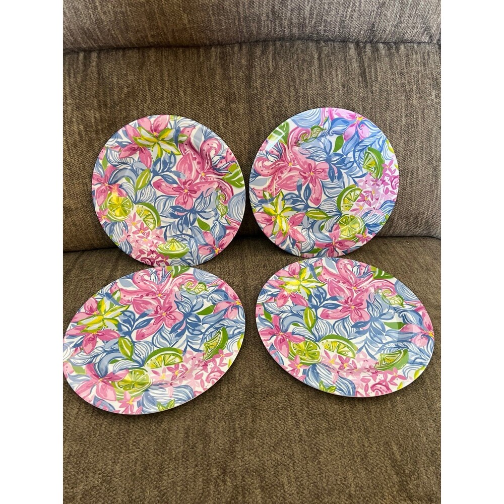 Set of 4 Lilly Pulitzer Havana Cocktail Melamine Plates 8.5" Tropical
